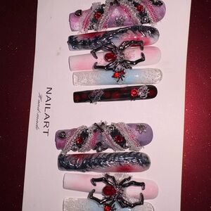 Gothic Spider Nail Art Set with Red Accents